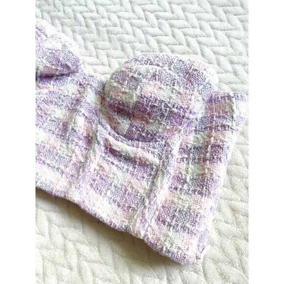 NWT Zara Purple Tweed Bustier Crop Top Small Strapless Corset Sweetheart - Picture 3 of 7